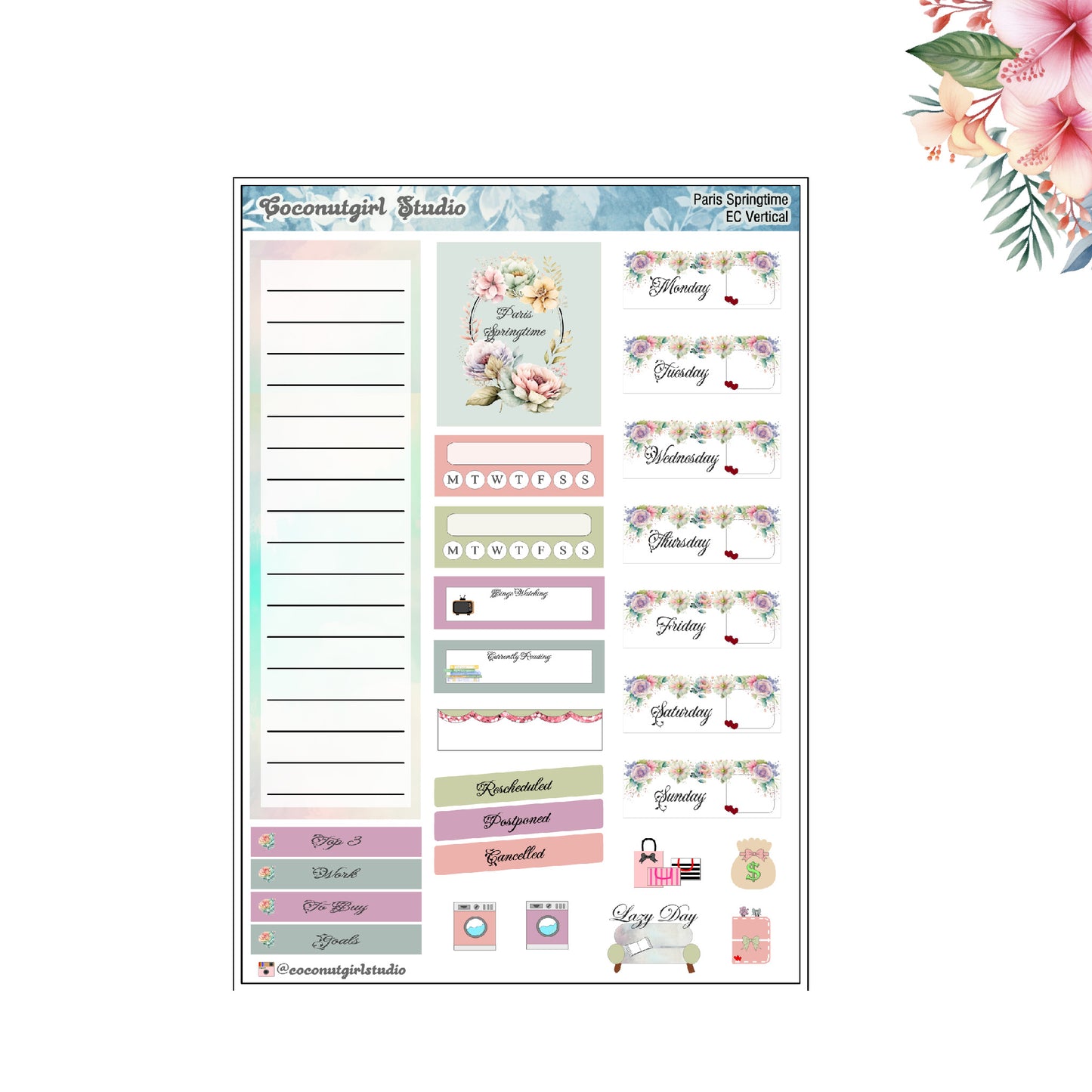 Paris Springtime Weekly Kit pastel floral planner stickers