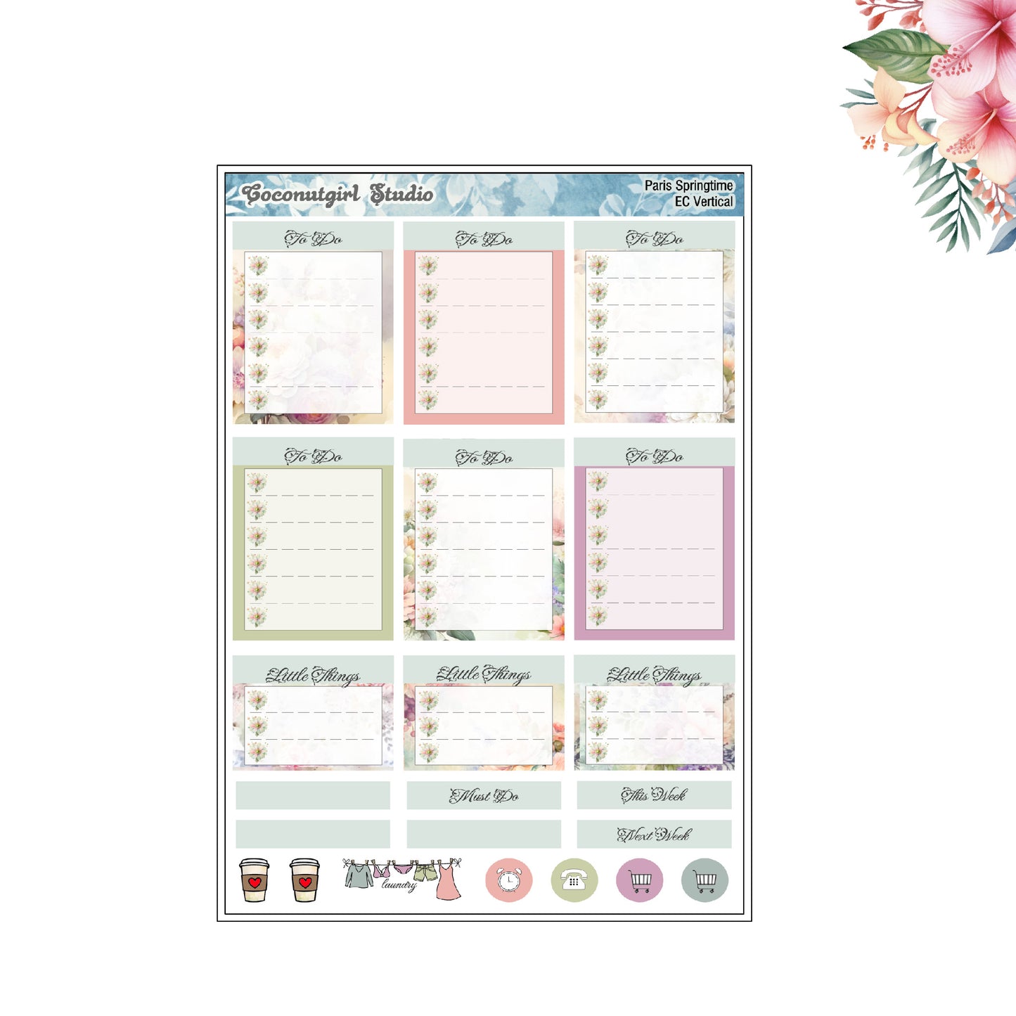 Paris Springtime Weekly Kit pastel floral planner stickers