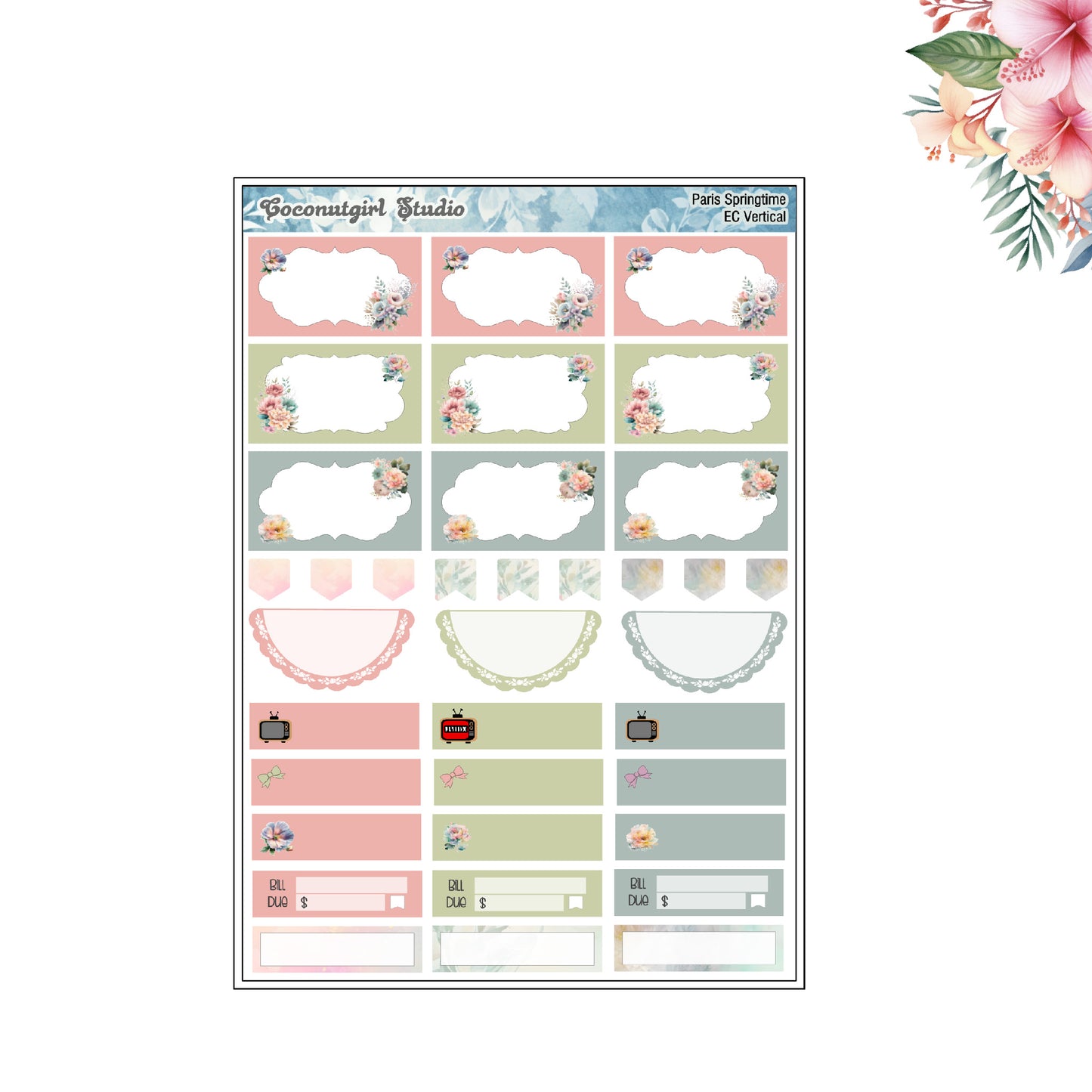 Paris Springtime Weekly Kit pastel floral planner stickers