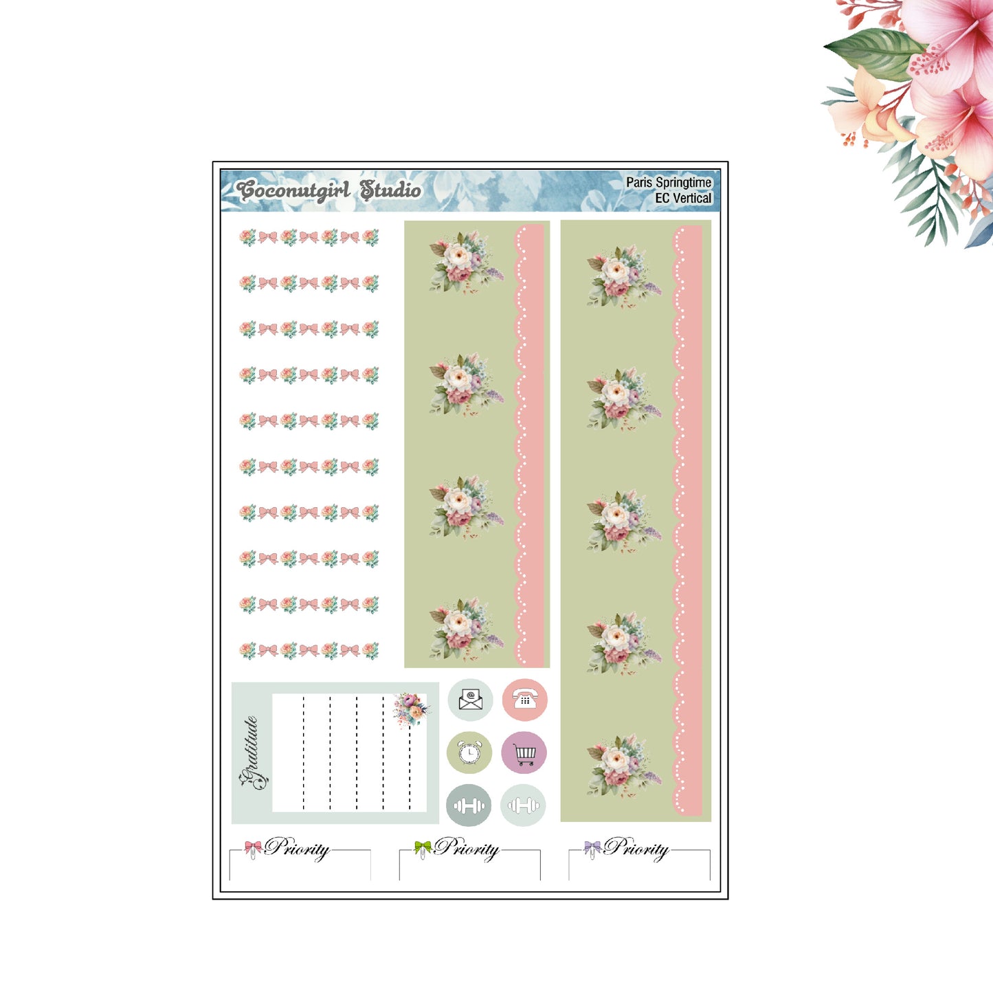 Paris Springtime Weekly Kit pastel floral planner stickers