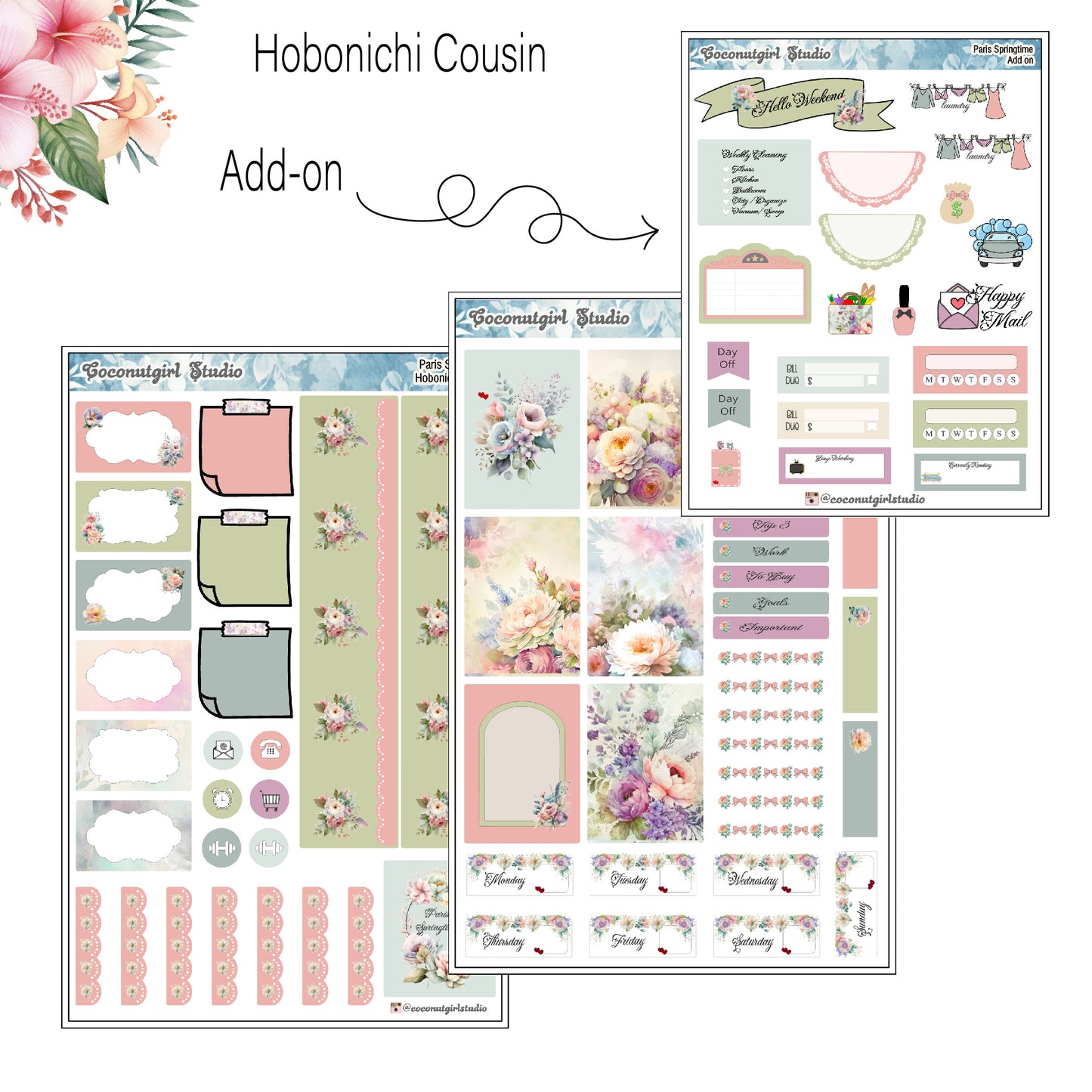 Paris Springtime Weekly Kit pastel floral planner stickers