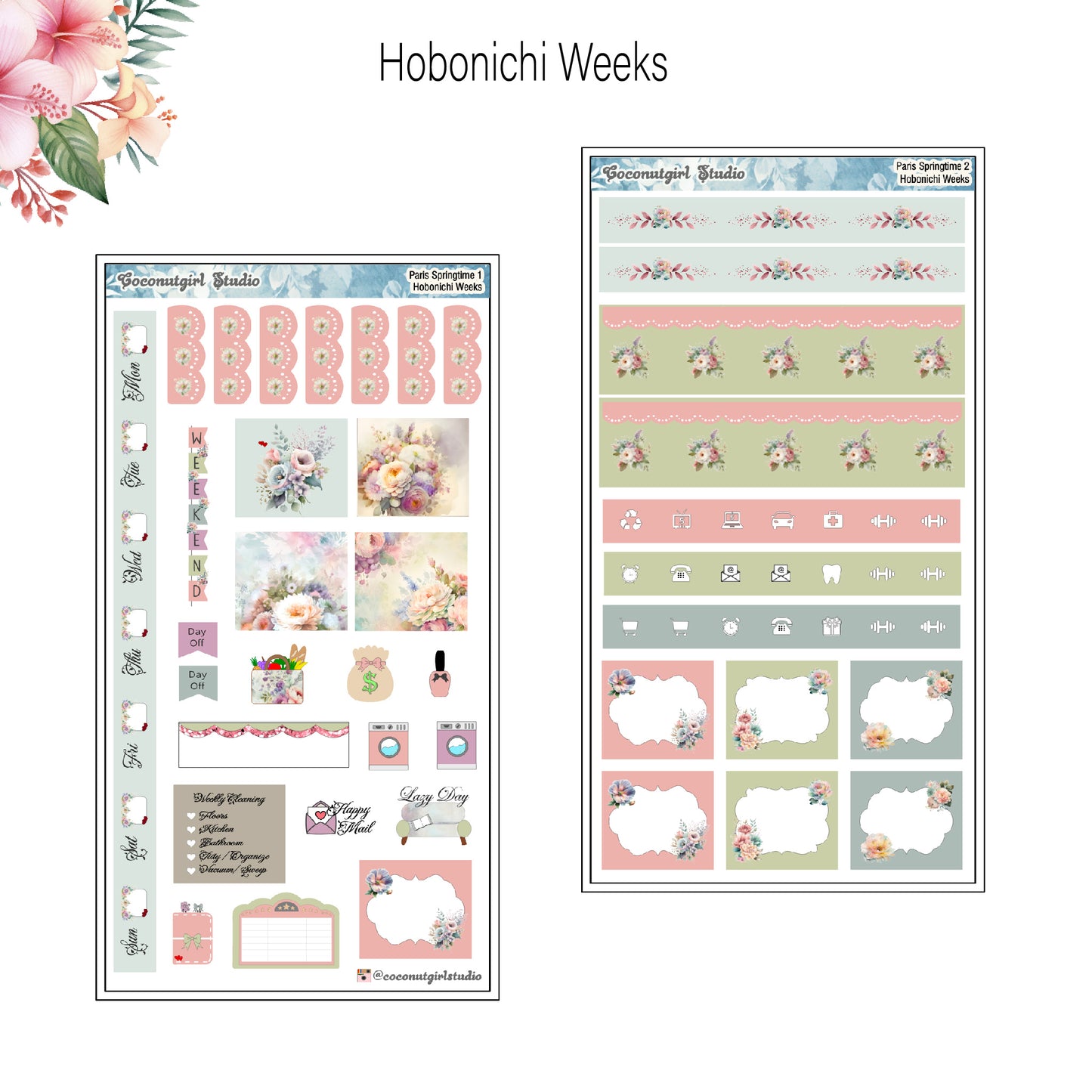 Paris Springtime Weekly Kit pastel floral planner stickers