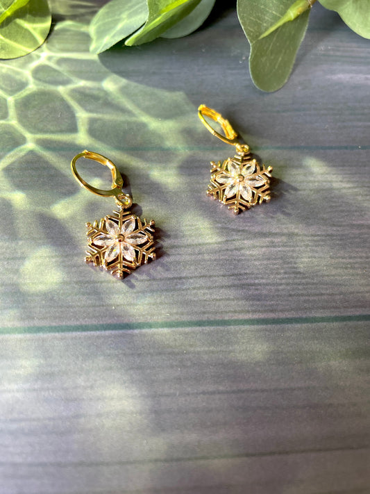 Brass Snowflake Earrings with Cubic Zirconia