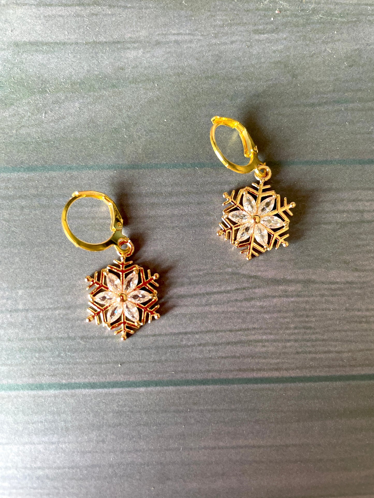 Brass Snowflake Earrings with Cubic Zirconia