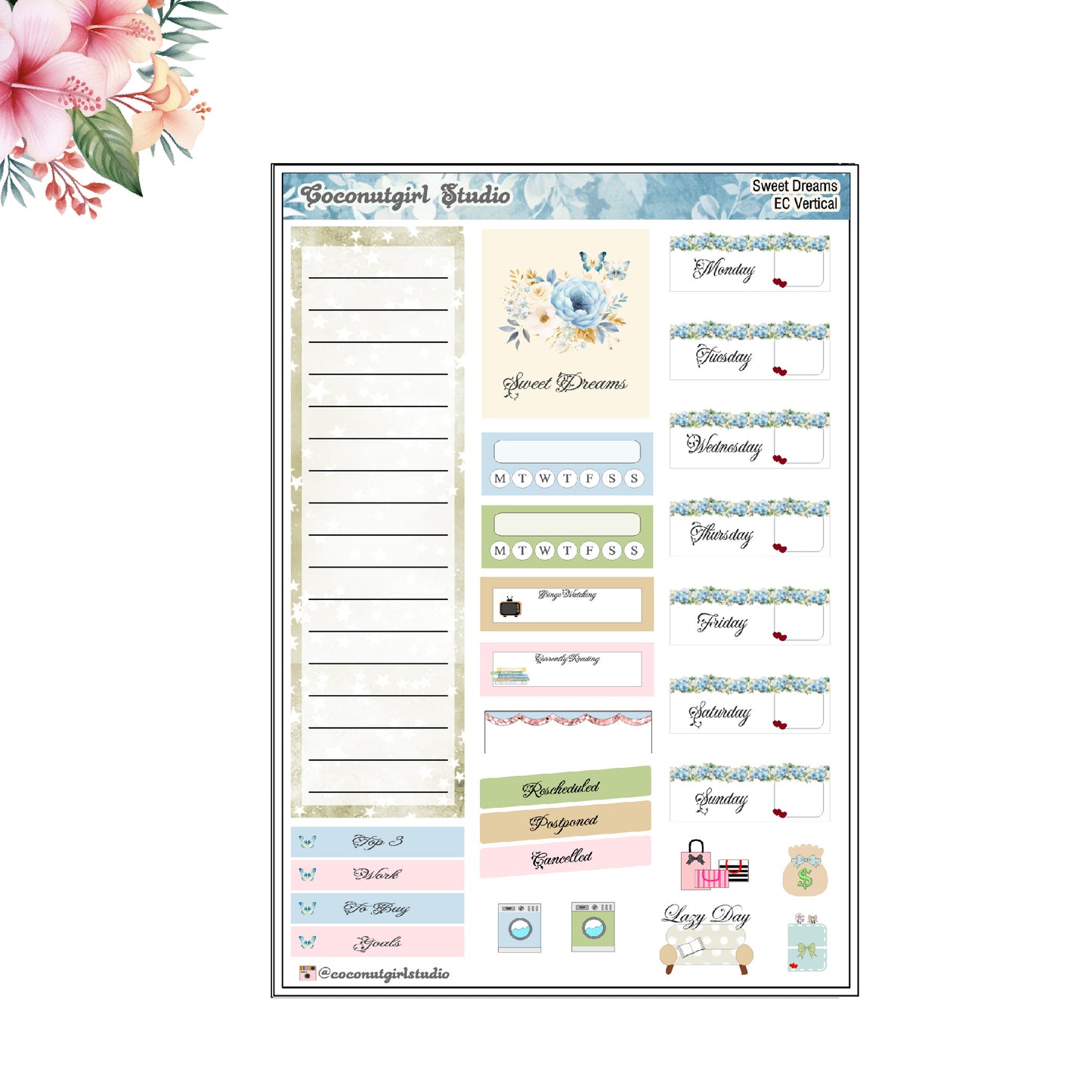 Sweet Dreams Weekly Kit pastel flowers