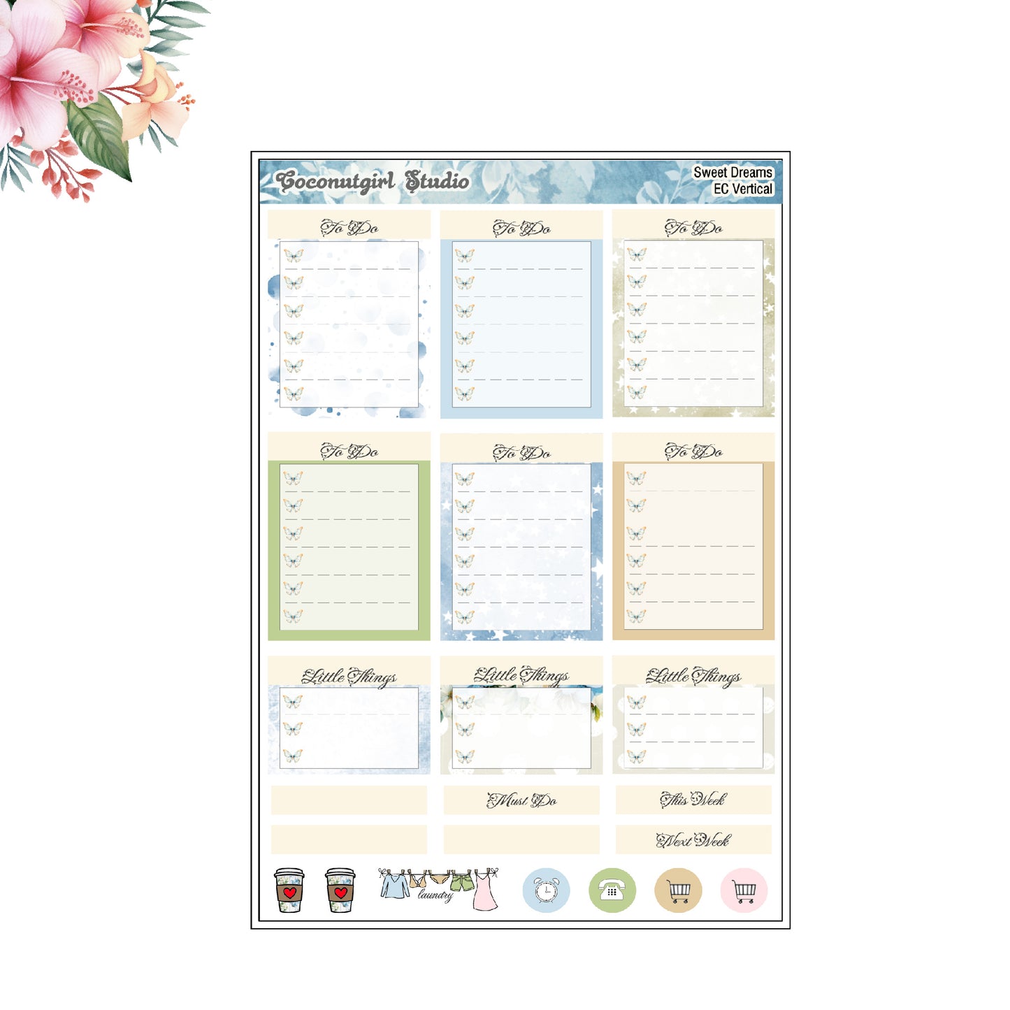 Sweet Dreams Weekly Kit pastel flowers