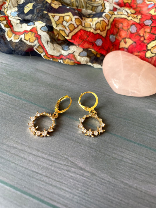 Brass little hoop earrings with cubic zirconia