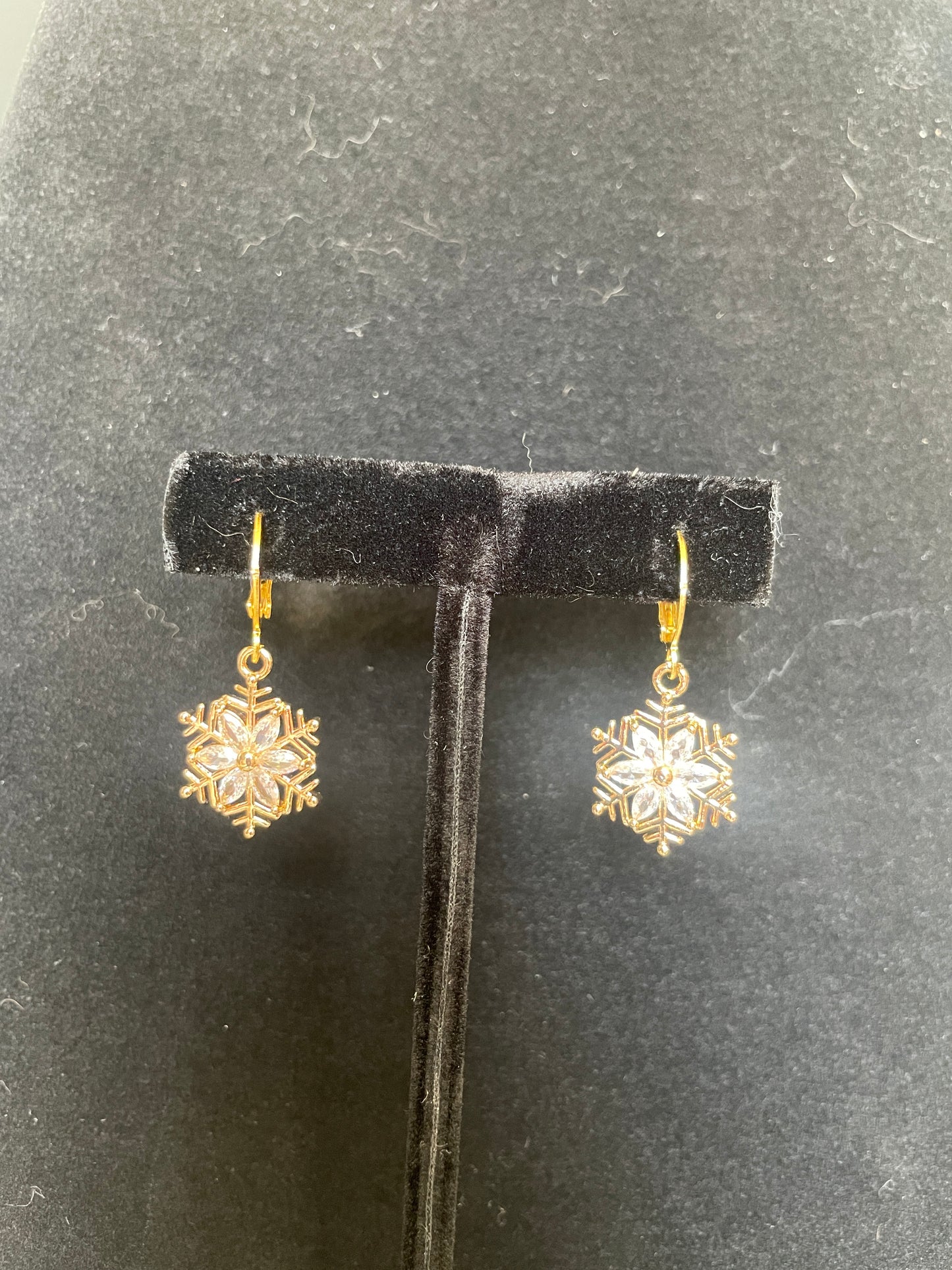 Brass Snowflake Earrings with Cubic Zirconia