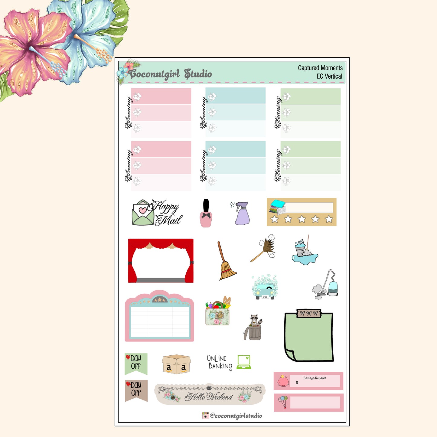 Camera Floral planner stickers Captured Moments Weekly Kit