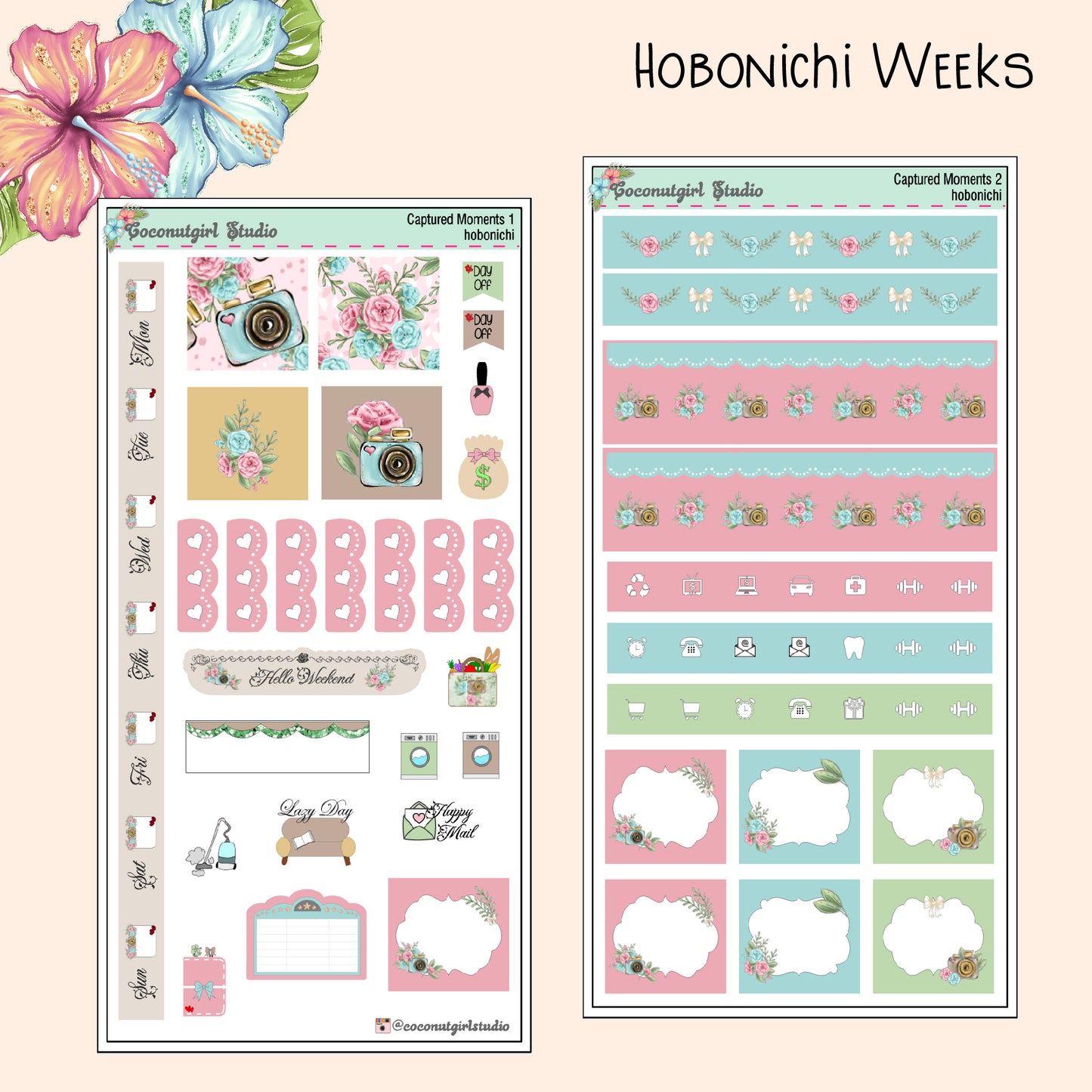 Camera Floral planner stickers Captured Moments Weekly Kit