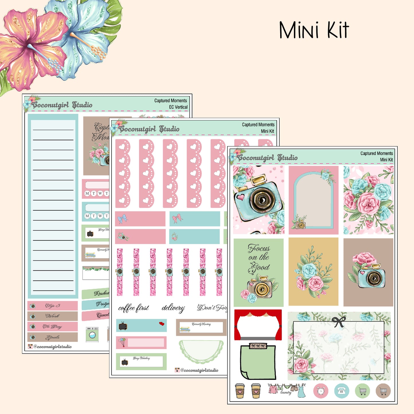 Camera Floral planner stickers Captured Moments Weekly Kit