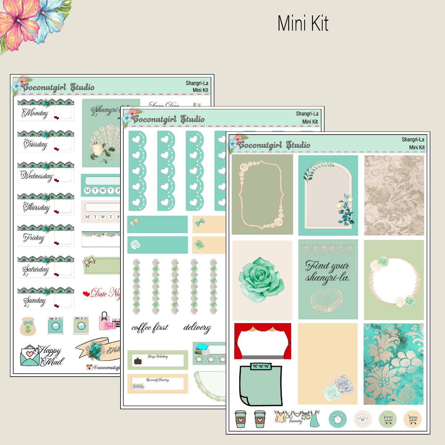 Shangri-La Teal Weekly Kit lace pearls shells gems hobonichi weeks hobonichi cousin