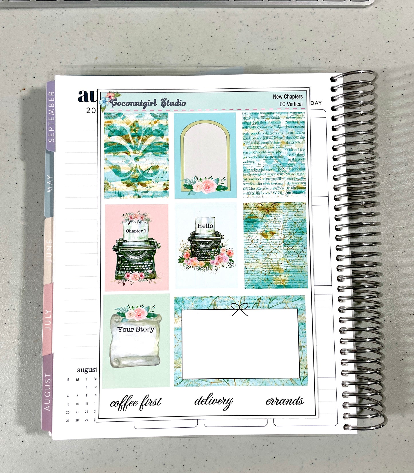 Mint Green Pink Floral Typewriter Roses planner stickers New Chapter Weekly Kit