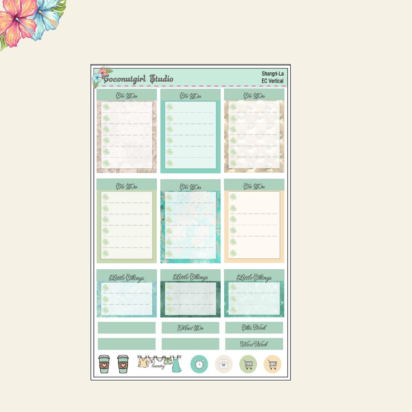 Shangri-La Teal Weekly Kit lace pearls shells gems hobonichi weeks hobonichi cousin