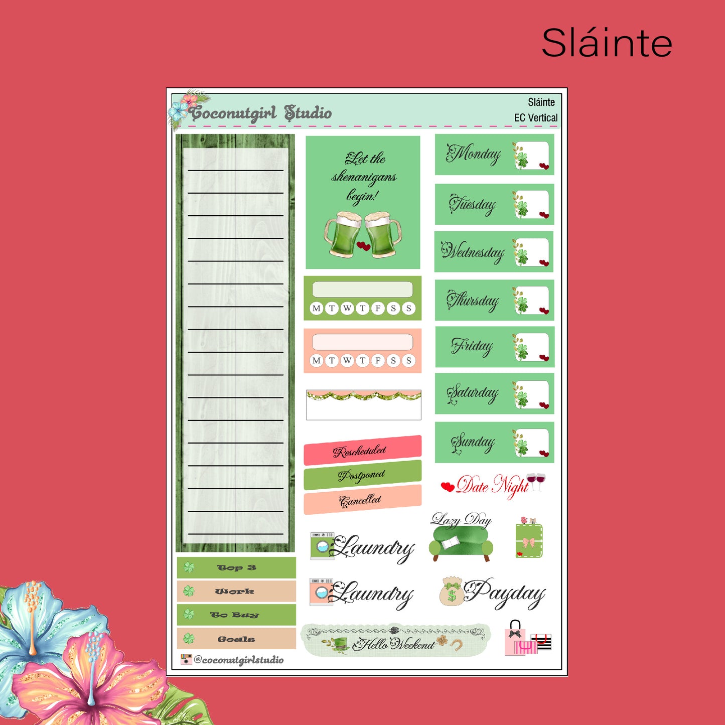 Sláinte Weekly Kit St. Patrick's Day planner stickers